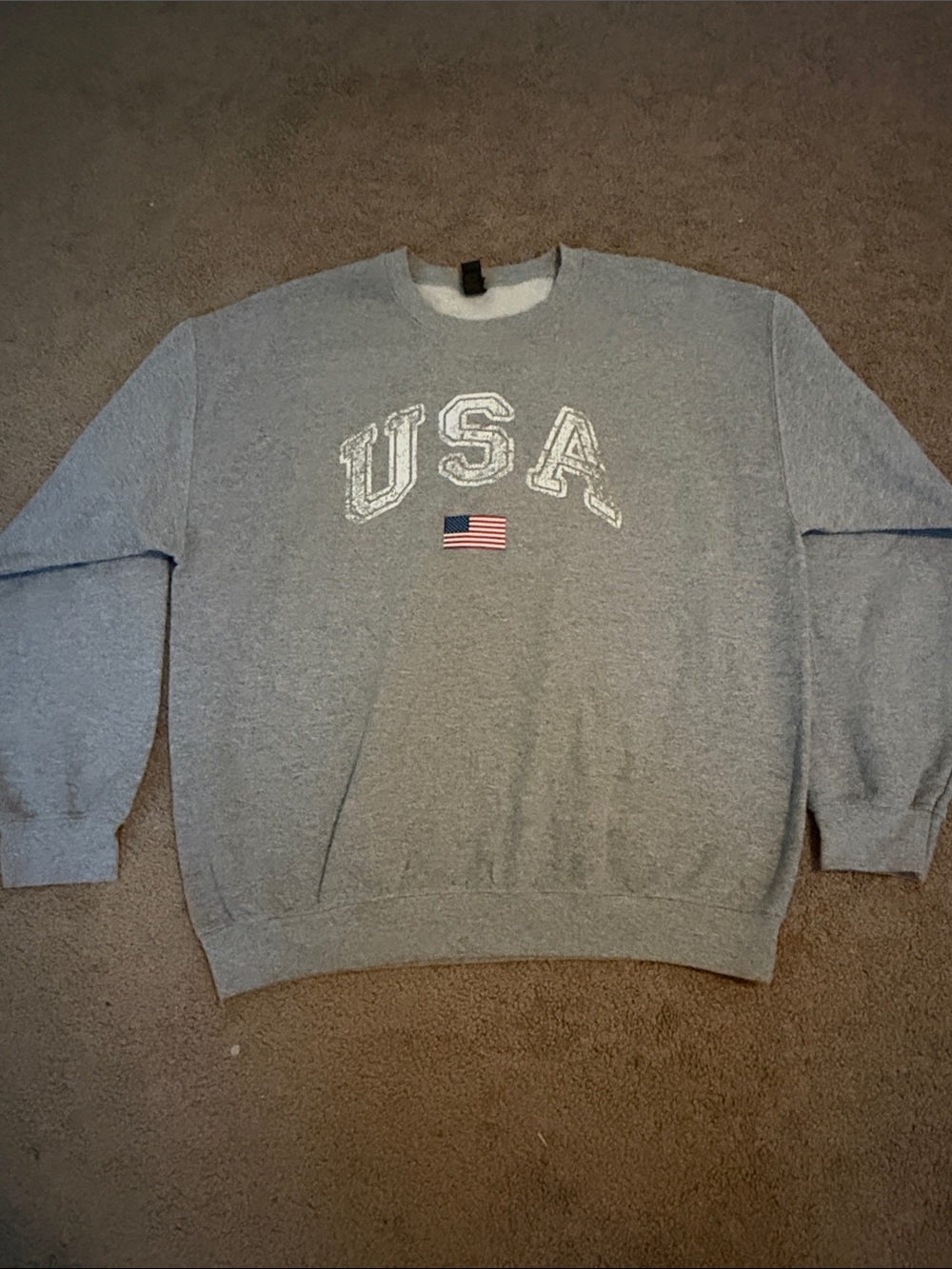 Gildan Gray USA Crewneck Sweatshirt with Flag Patch